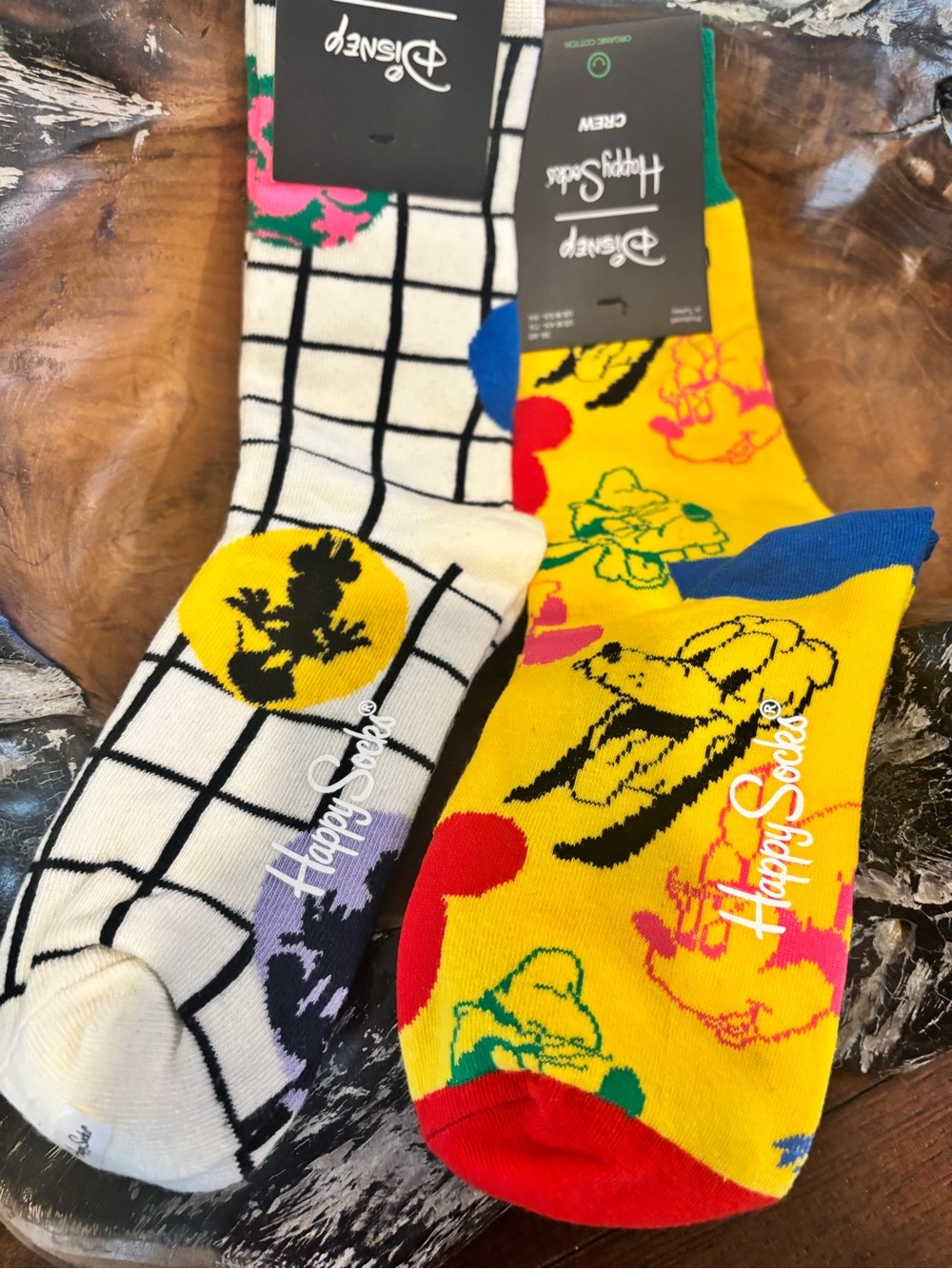 Disney Happy Socks Colorblock Crew Socks - Yellow & White